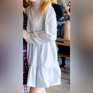 Zara Tiered Dress Light Gray Women’s Medium Long Sleeve Flowy Oversized Dress